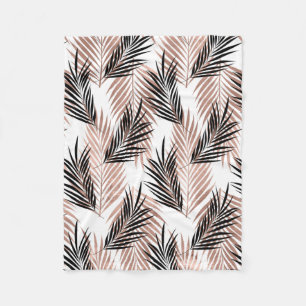 Black Golden Rose Palm Leaf Tropical Tree Hawaiian Fleece Blanket