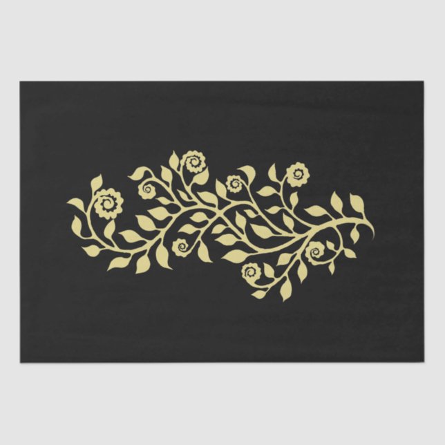 Black & Golden Swirly Floral Ornament Nice Simple Tissue Paper (Front)