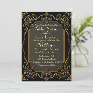Black Golden Victorian Lace Wedding Invitation