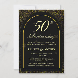 Black  Golden wedding Anniversary Invitation