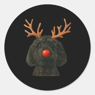 Black Goldendoodle Christmas Lights Santa Hat Blac Classic Round Sticker