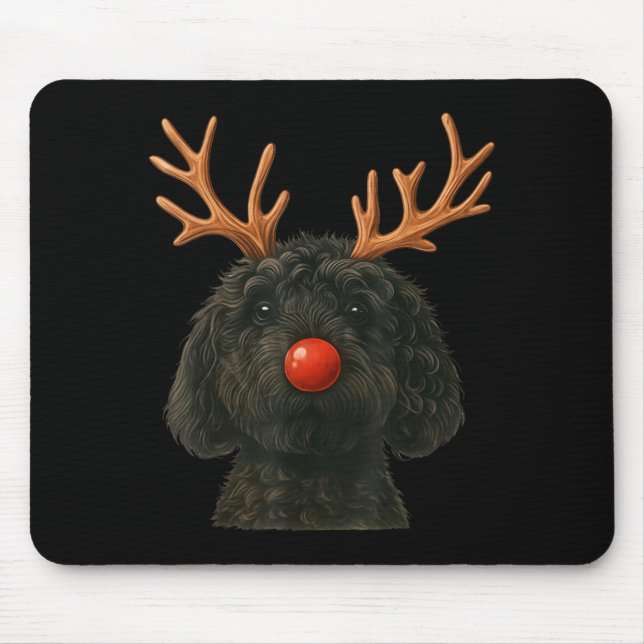 Black Goldendoodle Christmas Lights Santa Hat Blac Mouse Pad (Front)