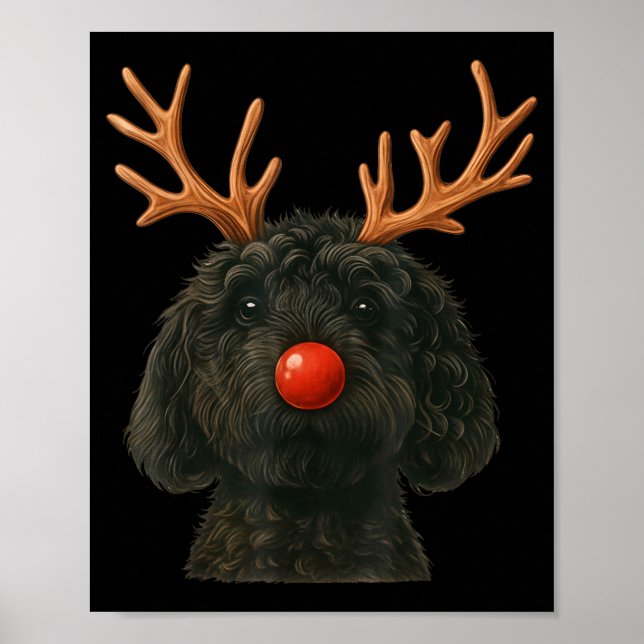 Black Goldendoodle Christmas Lights Santa Hat Blac Poster (Front)