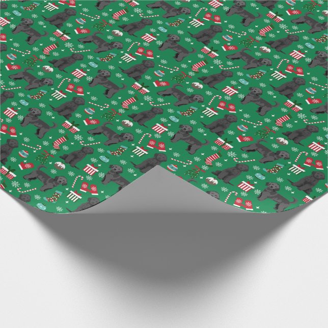 Black goldendoodle dog christmas wrapping paper (Corner)