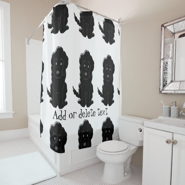 Black Goldendoodle Dog Design Shower Curtain (In Situ)
