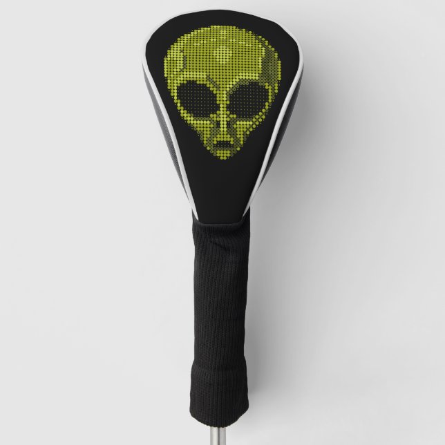 Black Golf Head Cover with Green Alien Head (Front)