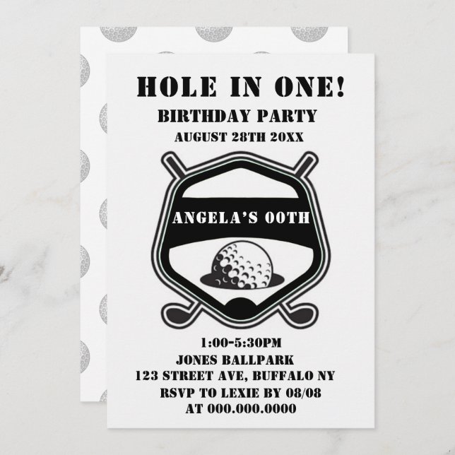 Black Golf Theme Birthday Party Invites (Front/Back)