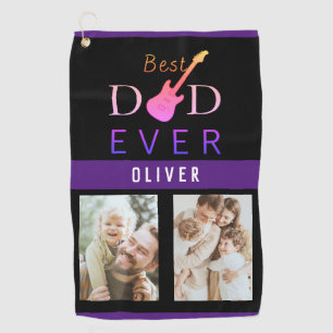 Black Golfer Father Best Dad Ever Photo Collage Golf Towel
