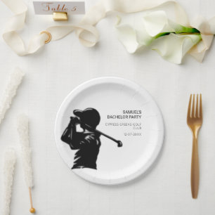 Black golfer Golfing Trip Bachelor Party minimal  Paper Plate
