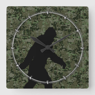 Black Gone Squatchin Woodland Digital Camouflage Square Wall Clock