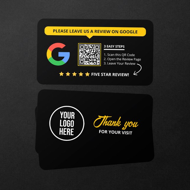 Black Google Reviews QR Code Business Review Link  Card (Creator Uploaded)