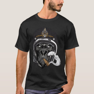 Black Gorilla Funny Biker Ape Helmet Cigar Rider S T-Shirt