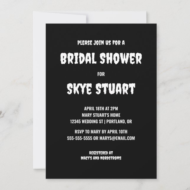Black Goth Bridal Shower Invitation (Front)