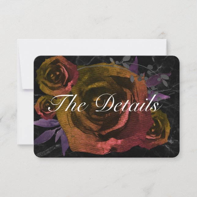 Black Goth Crimson Rose Wedding Details  Invitation (Front)