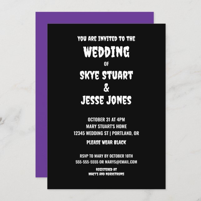 Black Goth Wedding Invitation (Front/Back)