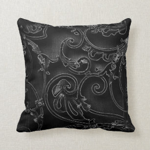 Black gothic baroque swirl pattern cushion