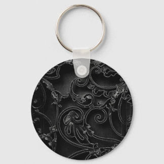 Black gothic baroque swirl pattern key ring
