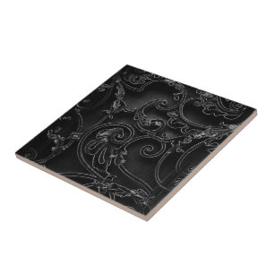 Black gothic baroque swirl pattern tile