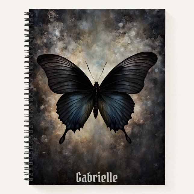 Black Gothic Butterfly Spiral Notebook (Front)