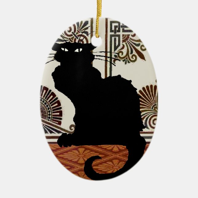 Black Gothic Cat Ceramic Ornament (Front)