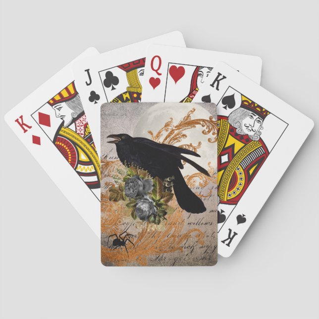 Black Gothic Crow & Spider Playing Cards (Back)