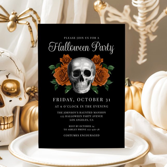 Black Gothic Floral Skull Halloween Invitation (Black Gothic Floral Skull Halloween Invitation)