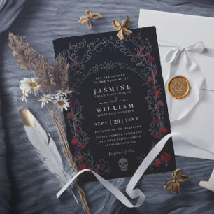 Black Gothic Gate Romance Elegant Modern Wedding Invitation