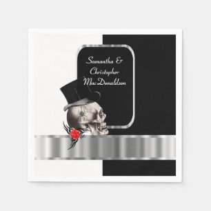 Black gothic groom skull wedding napkin