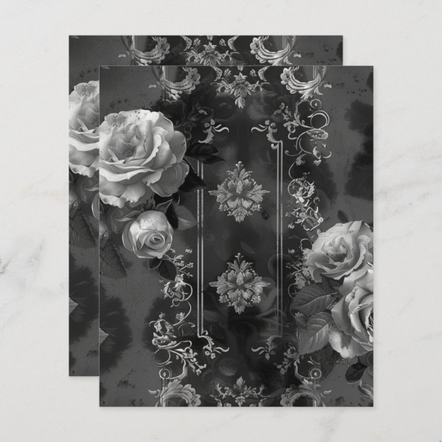 Black Gothic Grunge Floral Scrapbook Paper  (Front/Back)