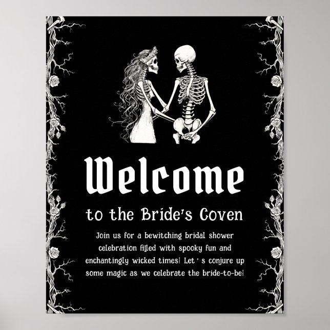 Black Gothic Halloween Bridal Shower Welcome Sign (Front)