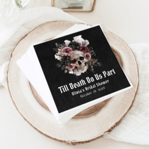 Black Gothic Halloween Floral Skull Bridal Shower Napkin