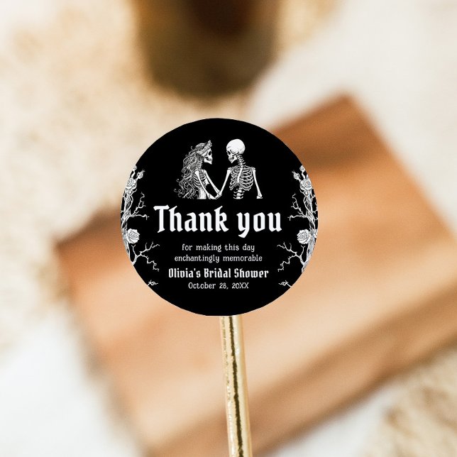 Black Gothic Halloween Skeleton Bridal Shower Classic Round Sticker (Creator Uploaded)