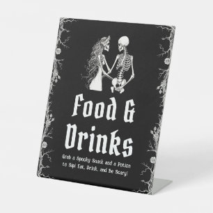Black Gothic Halloween Skeleton Food & Drinks Sign