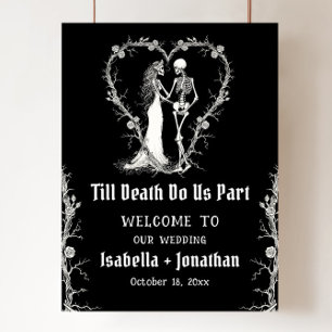 Black Gothic Halloween Skeleton Wedding Welcome Poster
