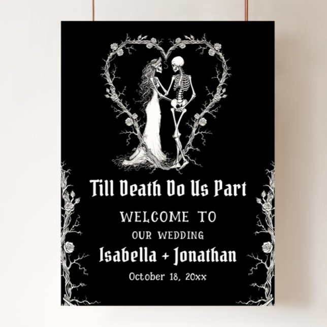 Black Gothic Halloween Skeleton Wedding Welcome Poster (Black Gothic Halloween Skeleton Wedding Welcome Sign)
