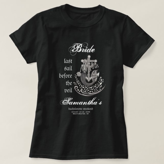 Black Gothic Mermaid Last Sail Bachelorette Party T-Shirt (Design Front)