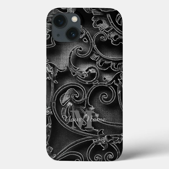 Black gothic pattern personalised monogram Case-Mate iPhone case (Back)