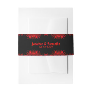Black Gothic Red Floral Chalkboard Custom Wedding Invitation Belly Band