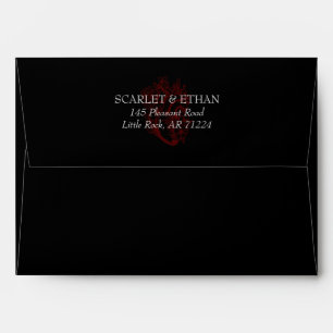 Black Gothic Red Floral Heart Wedding Envelope