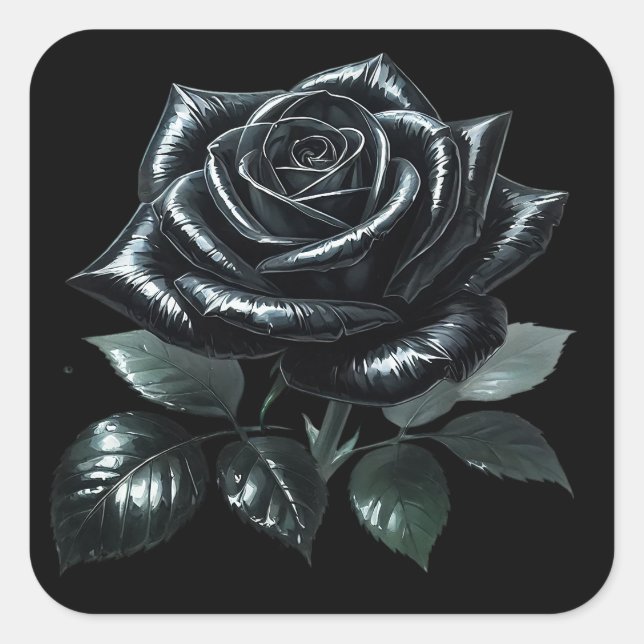 Black Gothic Rose Square Sticker (Front)