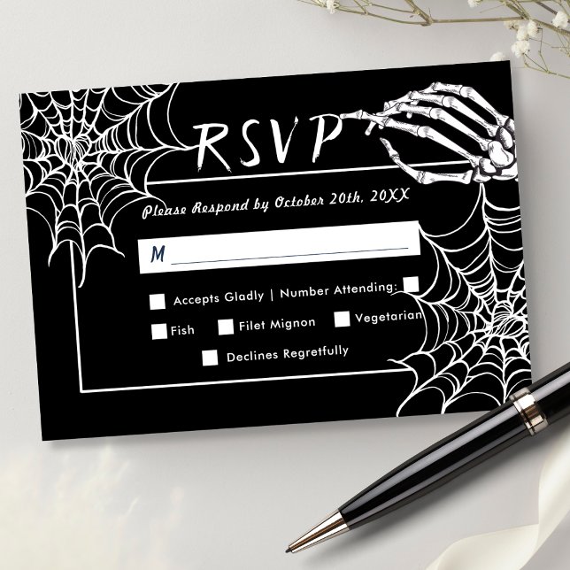 Black Gothic Skeleton Elegant Hallowedding RSVP Card (Creator Uploaded)