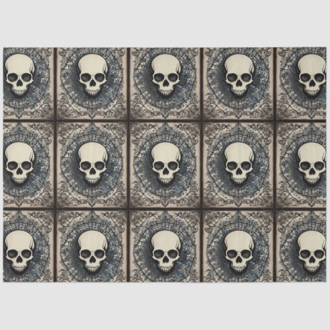 Black Gothic skull, spider web ornament ephemera  Tissue Paper (Front)