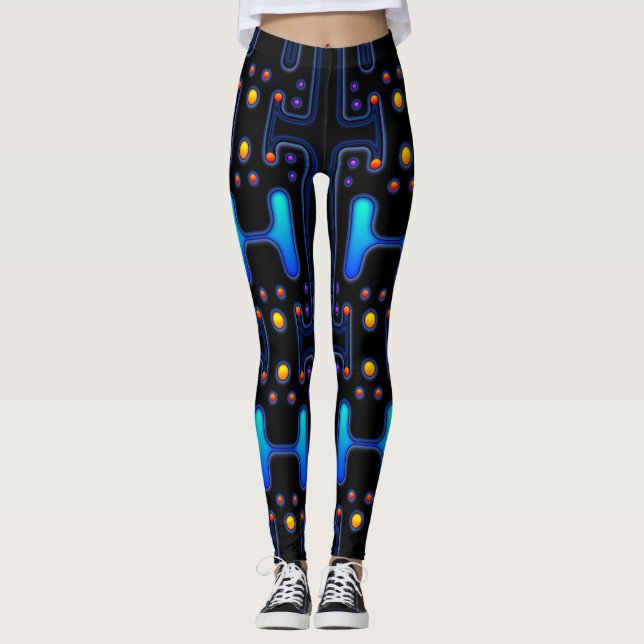 Black Gothic Space Girl Mechanical Android Robot Leggings (Front)