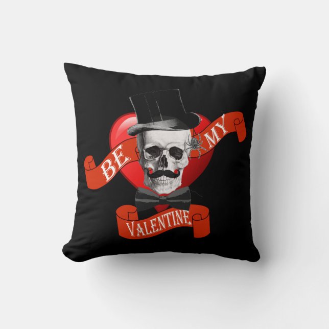 Black Gothic steampunk skull valentines day Cushion (Front)