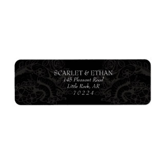 Black Gothic Two Hearts Floral Hallowedding Return Address Label
