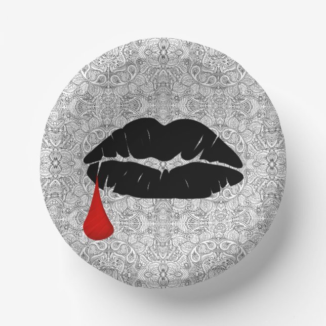 Black Gothic Vampire Kiss Vamp  Paper Plate (Front)