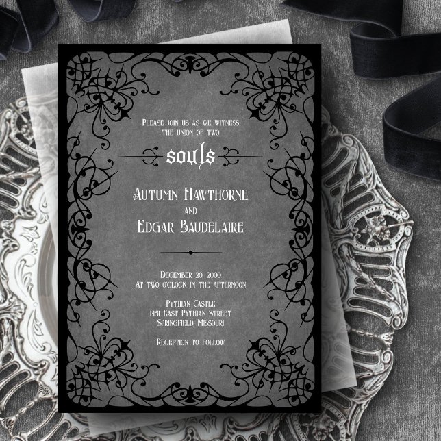 Black Gothic Victorian Wedding Invitation (Creator Uploaded)