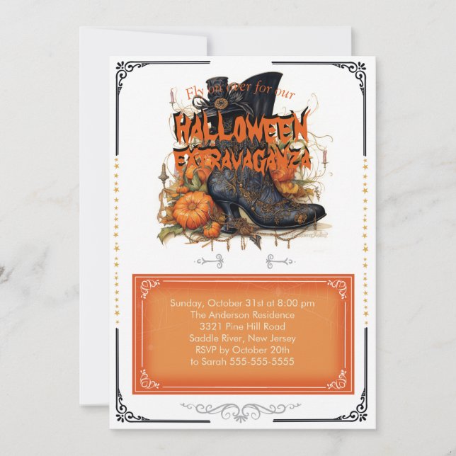 Black Gothic Witch Halloween Boots Invitation (Front)