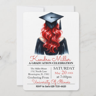 Black Gown Watercolor Graduation Invitation