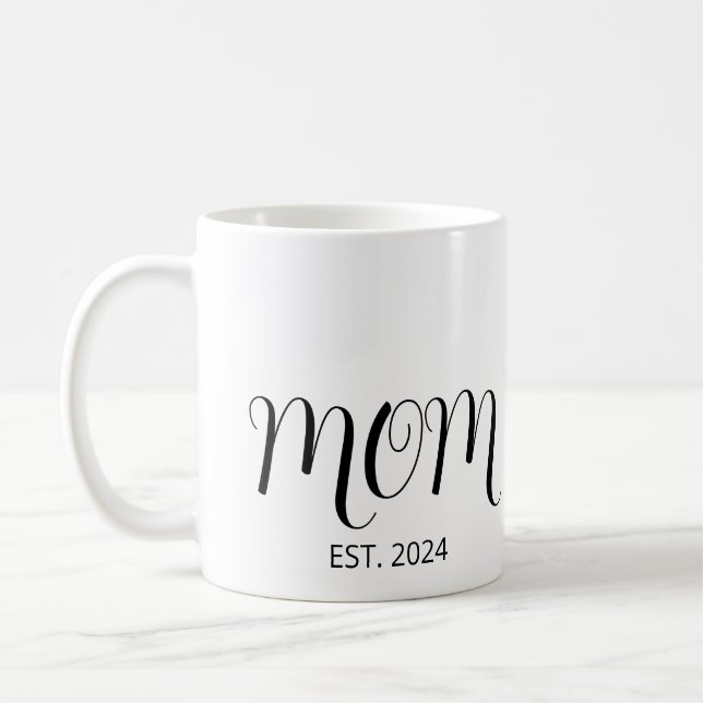 Black Graceful Script Established New Mom Coffee Mug (Left)
